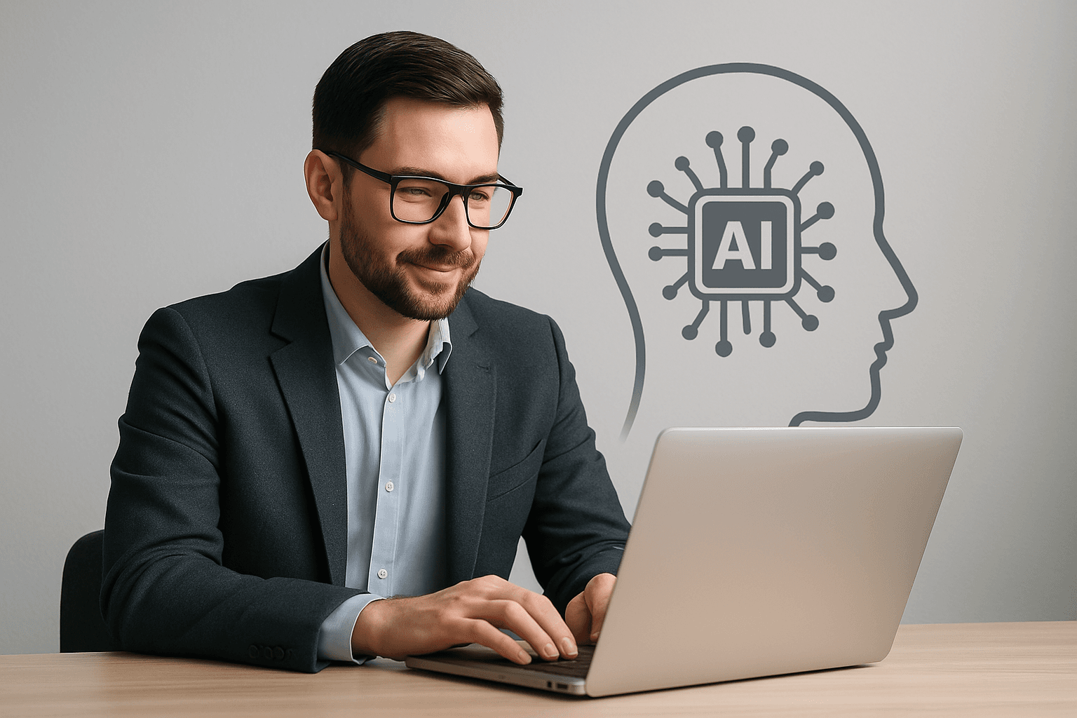 Eine Person, die KI-gestützte Geschäftsprozesse implementiert und optimiert